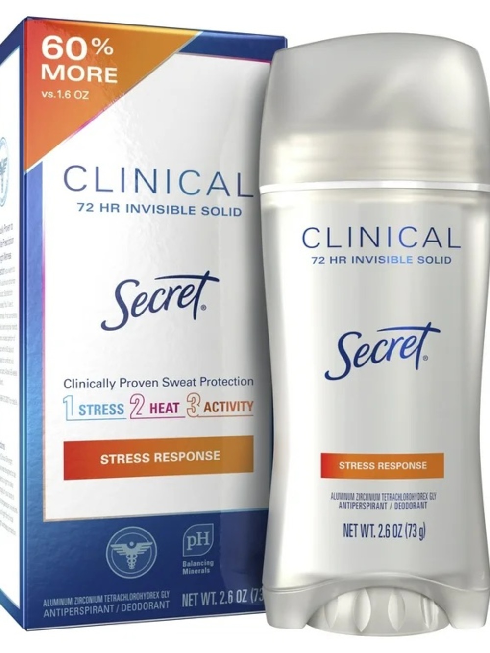 Secret Clinical Strength Invisible Solid Deodorant Stress Response, NEW
